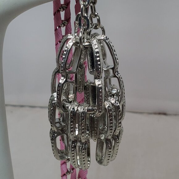 Banana Republic Pink Fabric with Silver Chain and Chunky Silver Dome Tassel Neck - Picture 7 of 9
